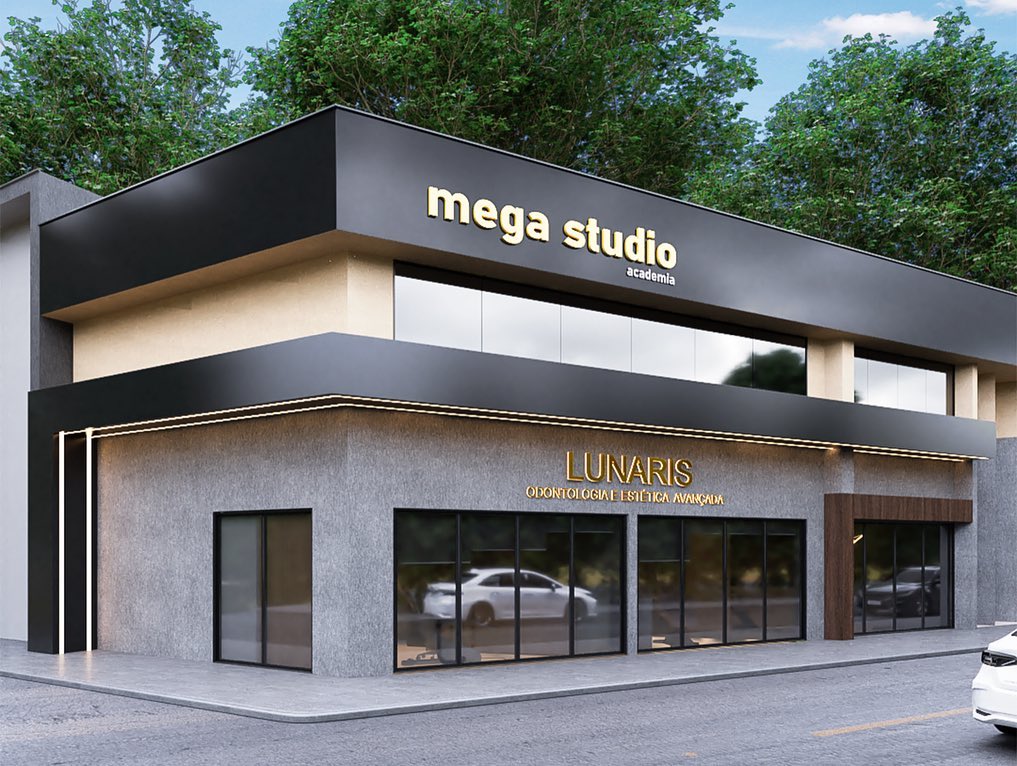 Fachada contemporânea dos espaços Mega Studio e Lunaris